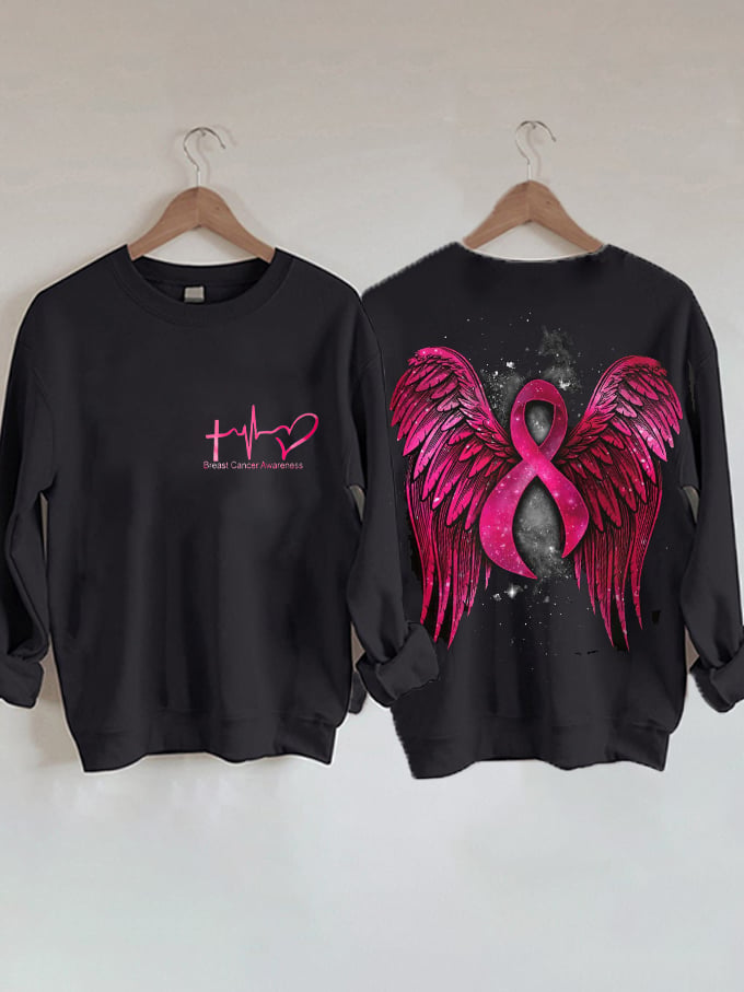 Women's Breast Cancer Awareness Shiny Wings Print Sweatshirt