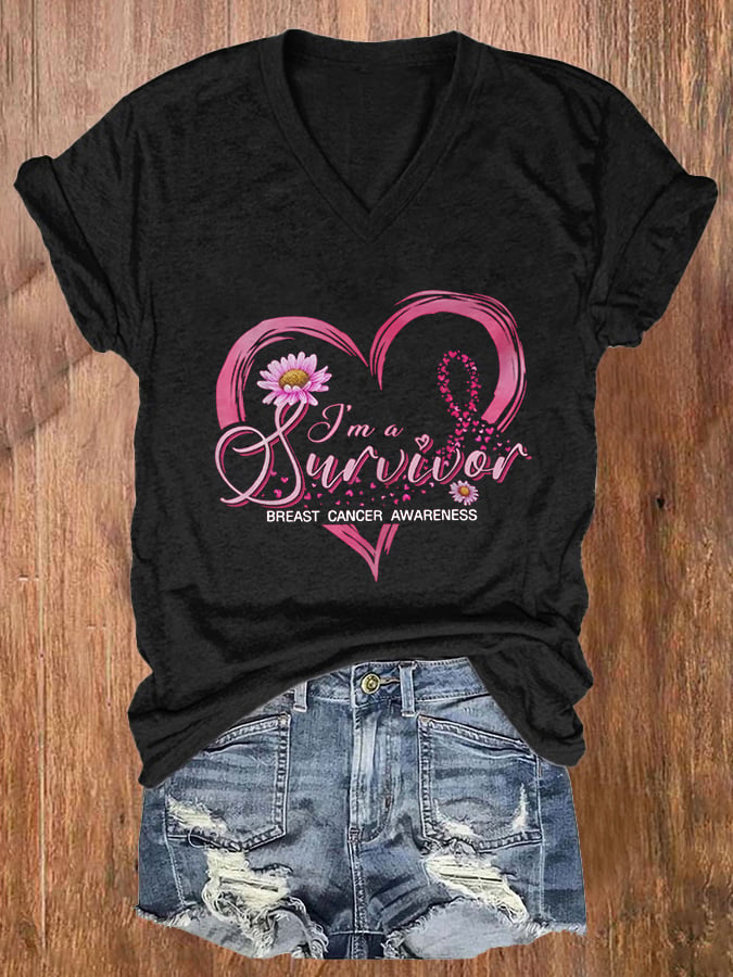 Women's I'm A Survivor - Breast Cancer Awareness Print Casual T-Shirt