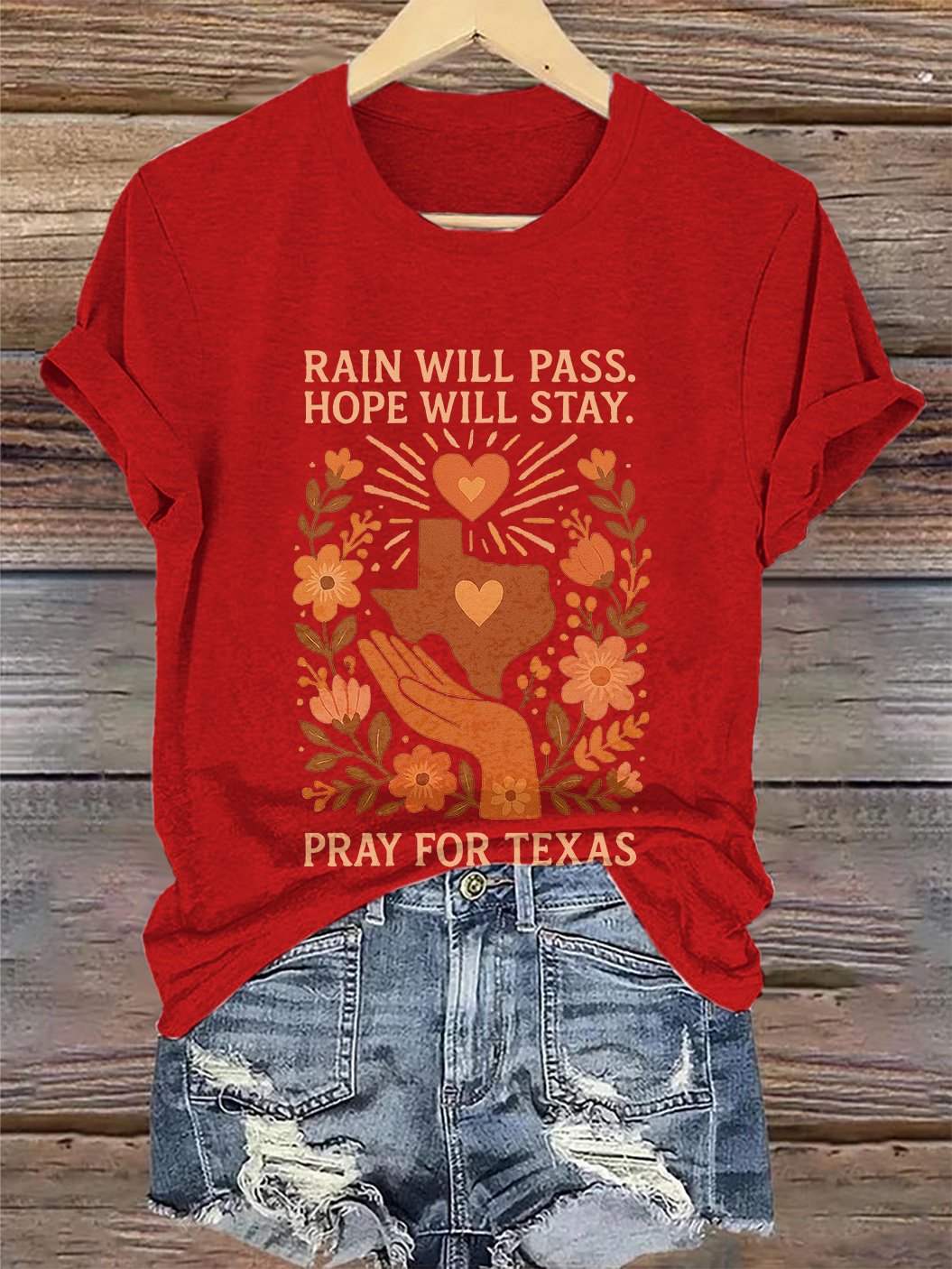 ๐๐Join us in praying for Texas.๐Retro Texas Strong Rain Will Pass Hope Will Stay Pray For Texas Print T-Shirt