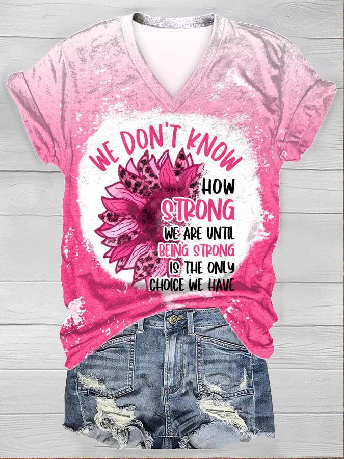 Women's We Don't Know How Strong We Are Breast Cancer Awareness Gradient Print Short Sleeve T-Shirt