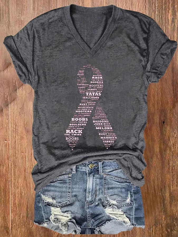 Women's Breast Cancer Print Short Sleeve T-Shirt