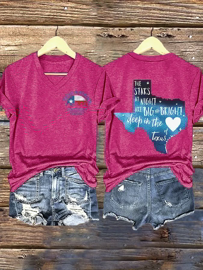 ππJoin us in praying for Texas.πV-Neck Retro Texas Strong The Stars At Night Are Big And Bright Deep In The Heart Of Texas Print T-Shirt