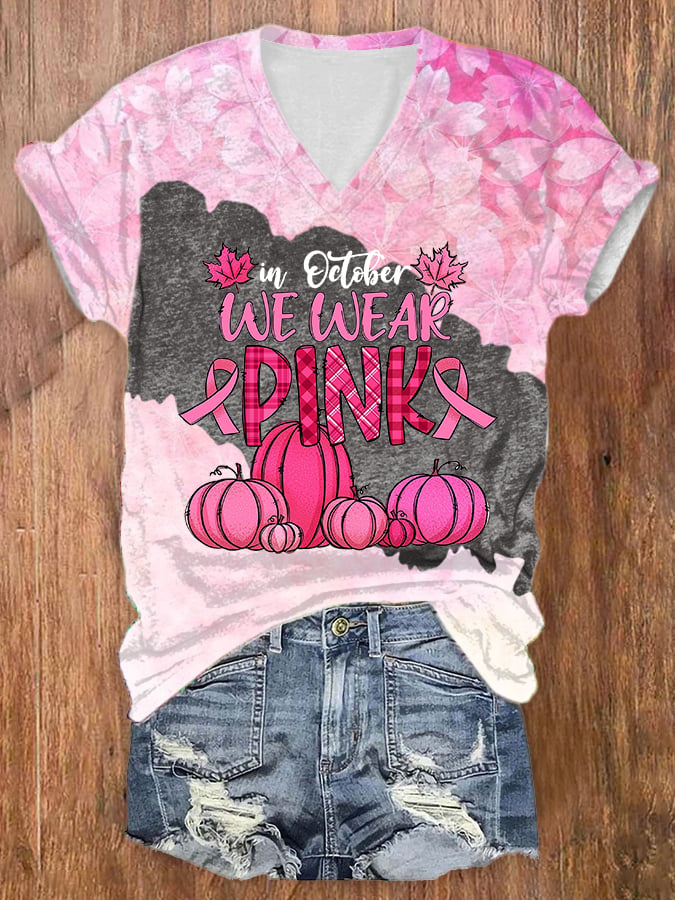 Women's Casual In October We Wear Pink Printed Short Sleeve T-Shirt
