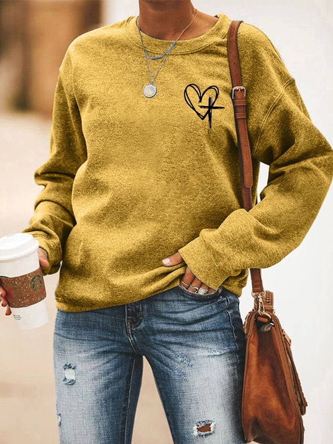 Women's Love Like Jesus Jesus Has My Back Printed Casual Sweatshirt