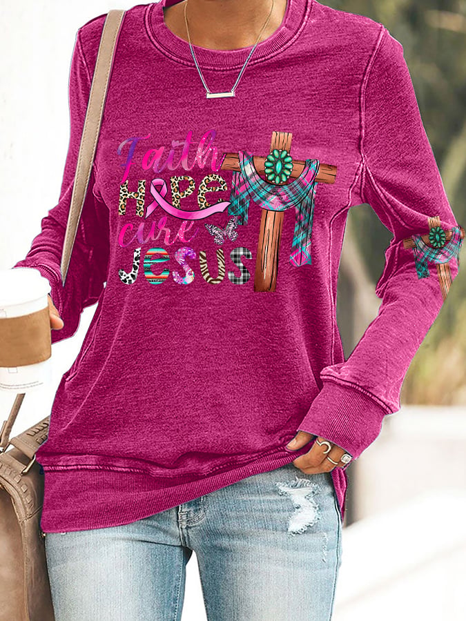 Breast Cancer Women's Casual Printed Long Sleeve Sweatshirt