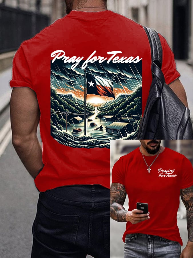 ๐๐Join us in praying for Texas.๐Men's We Stand Praying For Texas Printed Round Neck T-Shirt