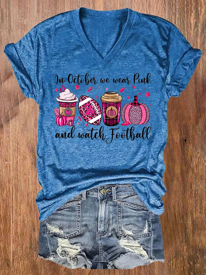 Women's In October We Wear Pink and Watch Football Breast Cancer Awareness T-Shirt
