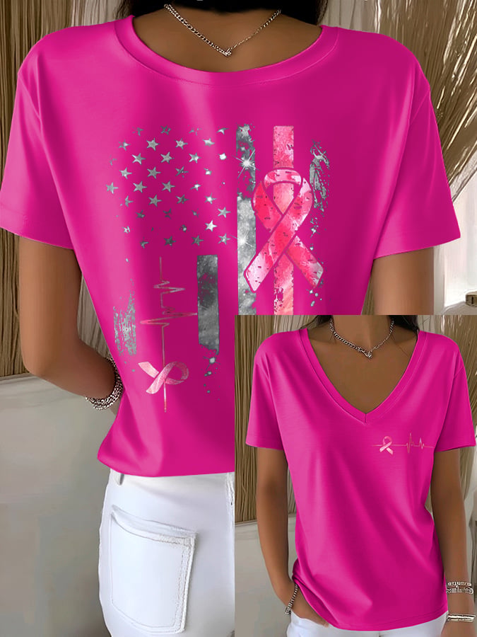 Women's Casual Pink Flag T-Shirt