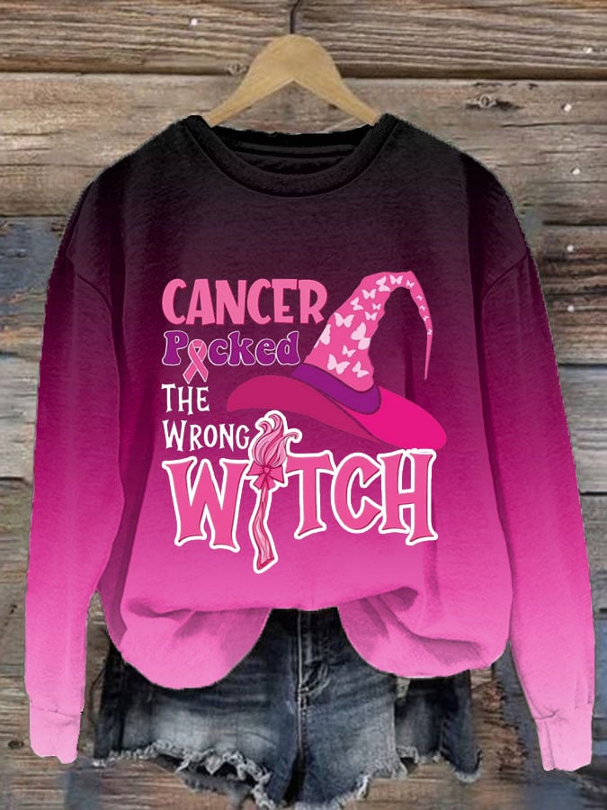 Women's Breast Cancer Print Crew Neck Sweatshirt