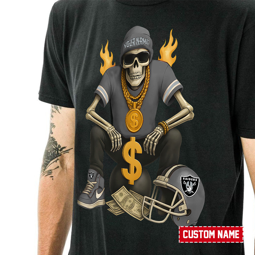 American Football Cool Skeleton Black Tshirt Personlized Name Gift For Fan 15