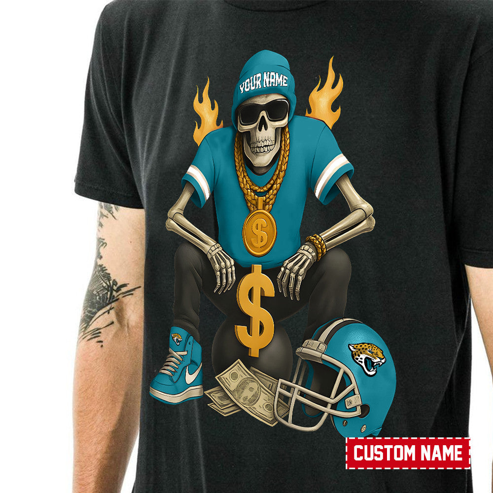 American Football Cool Skeleton Black Tshirt Personlized Name Gift For Fan 11