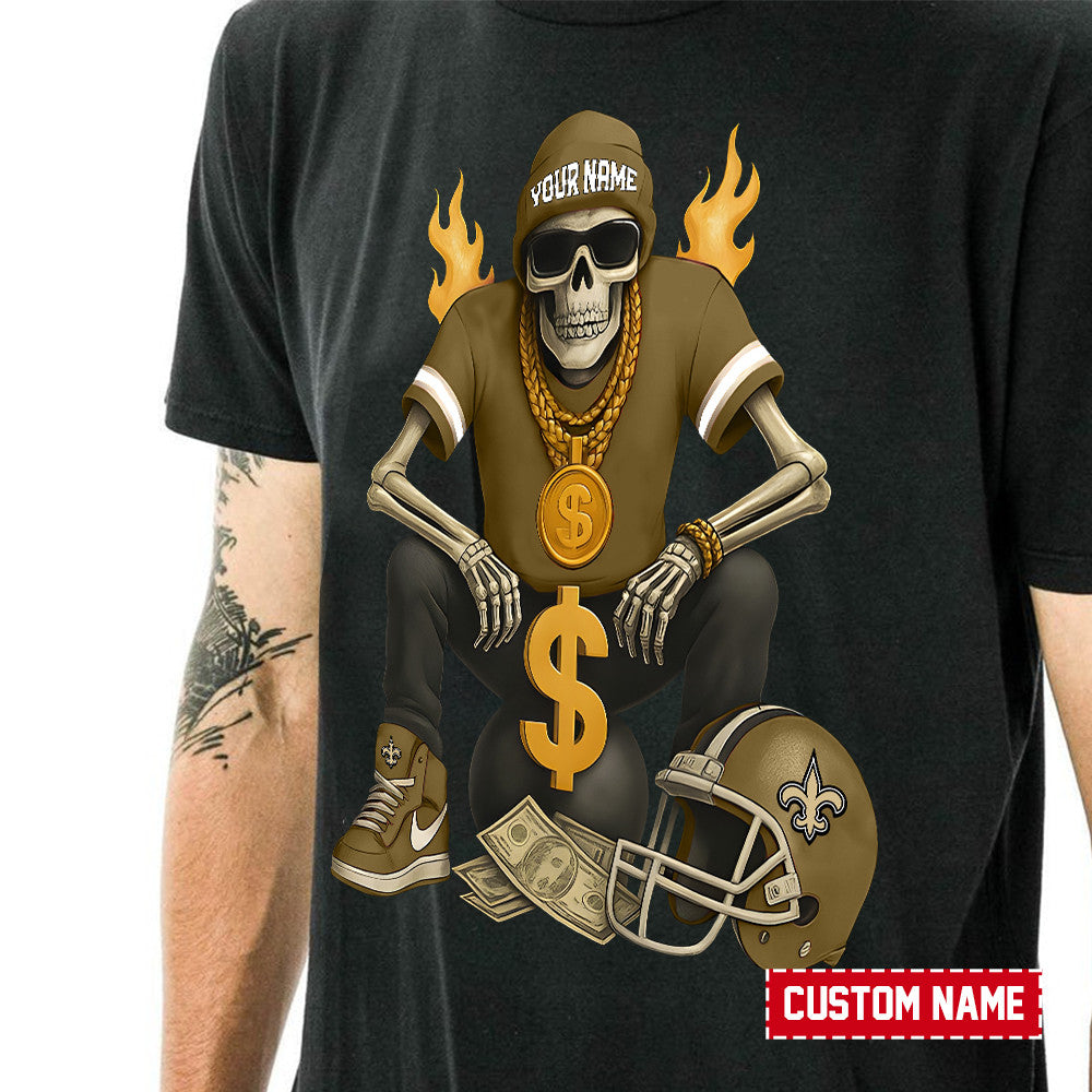 American Football Cool Skeleton Black Tshirt Personlized Name Gift For Fan 27