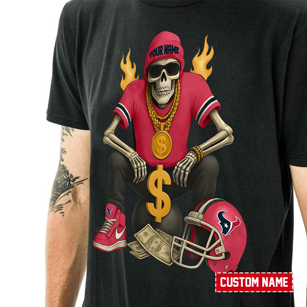 American Football Cool Skeleton Black Tshirt Personlized Name Gift For Fan 09