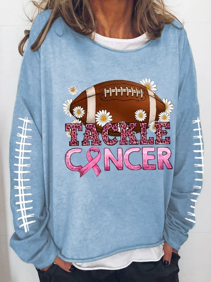 Women's Breast Cancer Awareness Pink Football Casual Long-Sleeve Sweaters