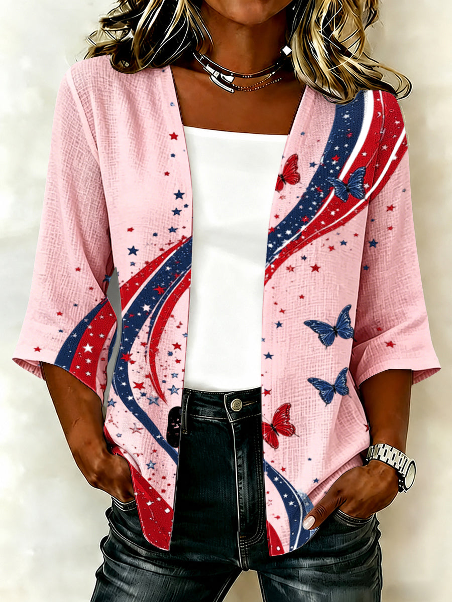 Women'S Casual Loose Independence Day Patriotic Cardigan