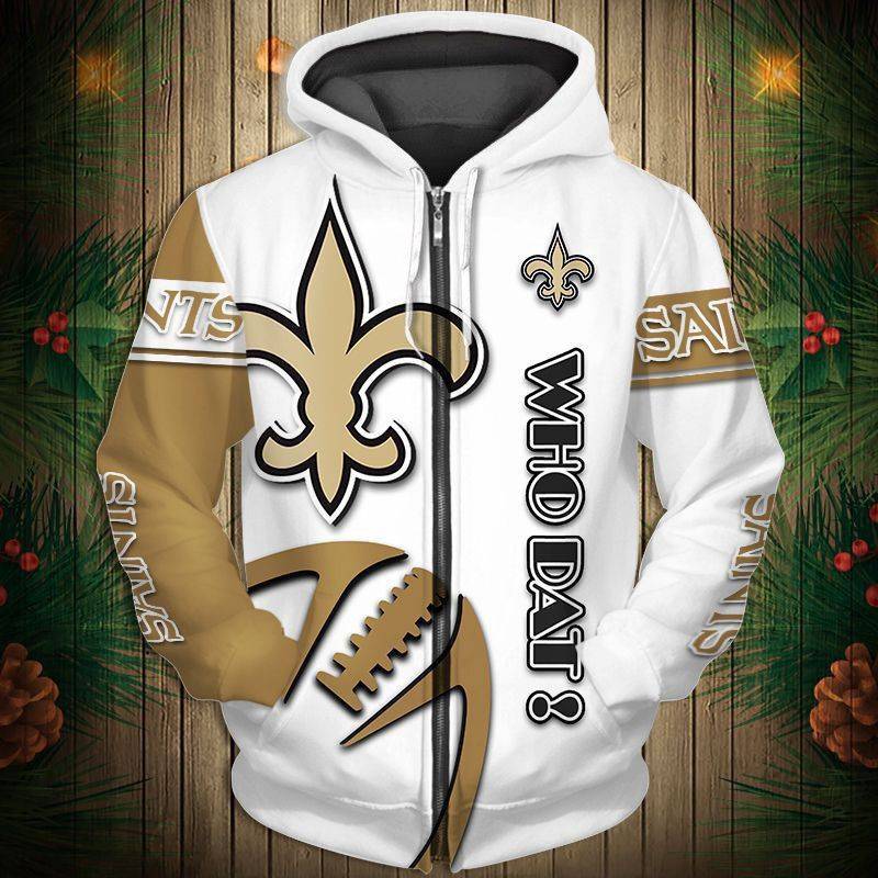 New Orleans Saints Men's Casual Zipper Hooded Sweatshirts