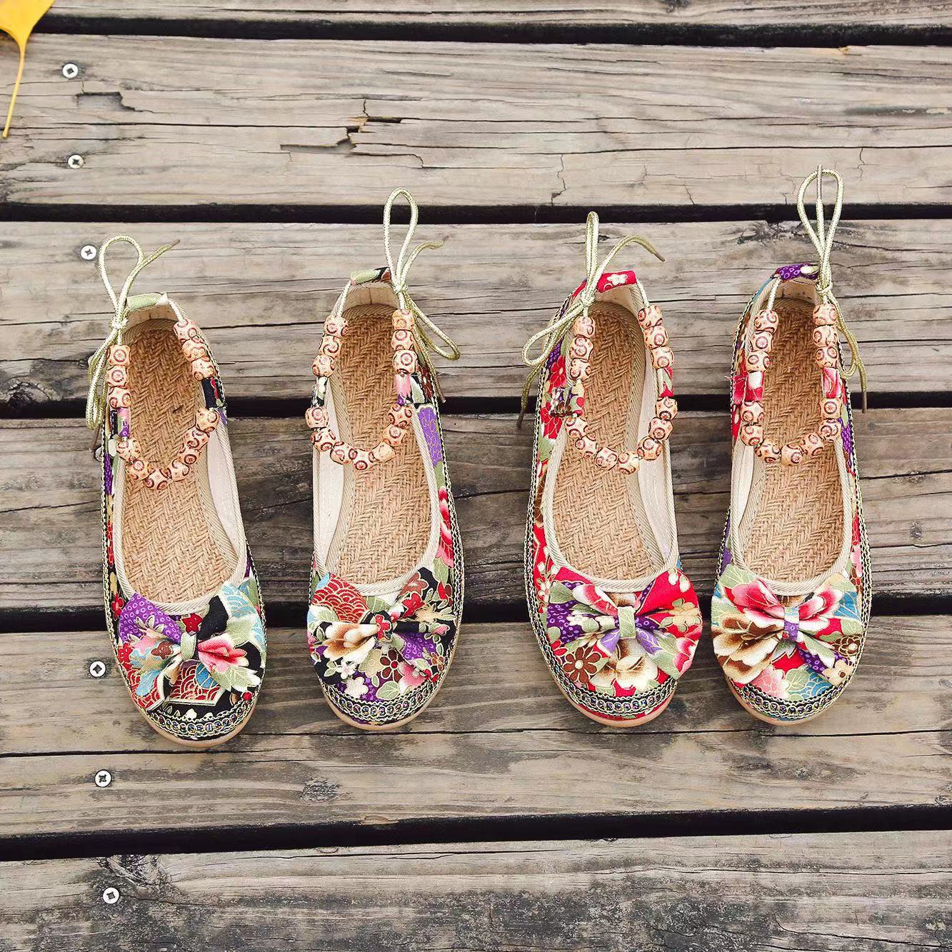👍Last Day Promotion 70% OFF –2023 🌹Women's Floral Print Flat Shoes, Ethnic Style Ankle Strap Slip On Shoes, Casual Walking Shoes