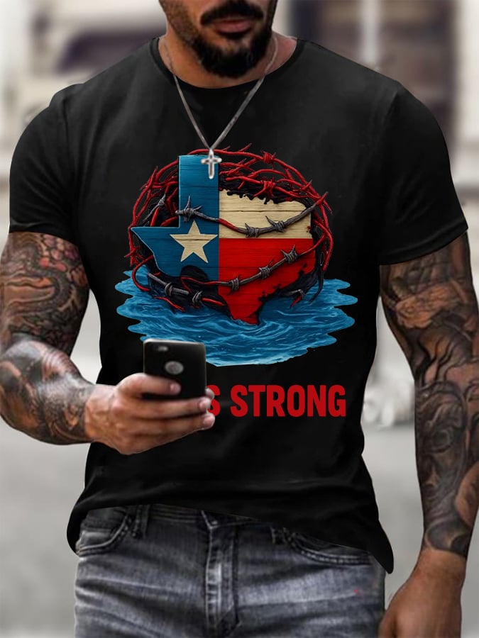 ๐๐Join us in praying for Texas.๐Men's Texas Strong Printed Round Neck T-Shirt