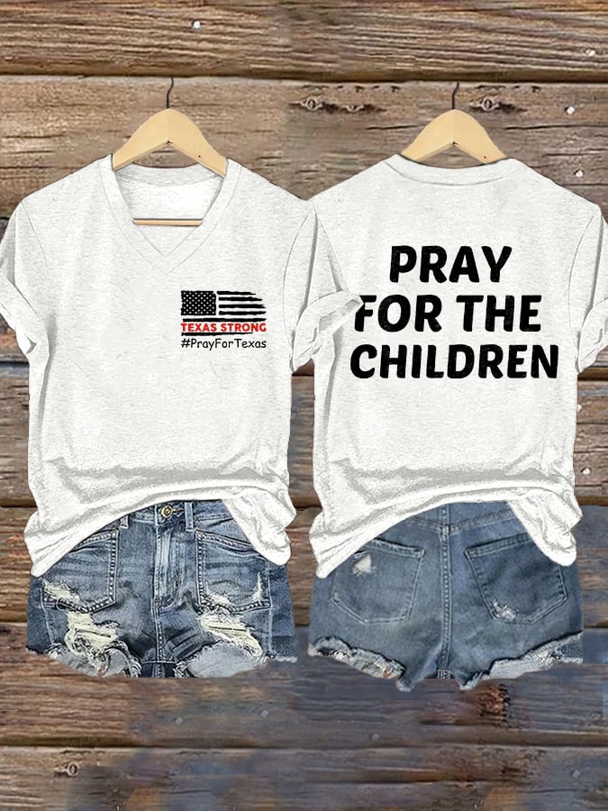 ππJoin us in praying for Texas.πV-Neck Retro Texas Strong Pray For Texas Pray For The Children Print T-Shirt