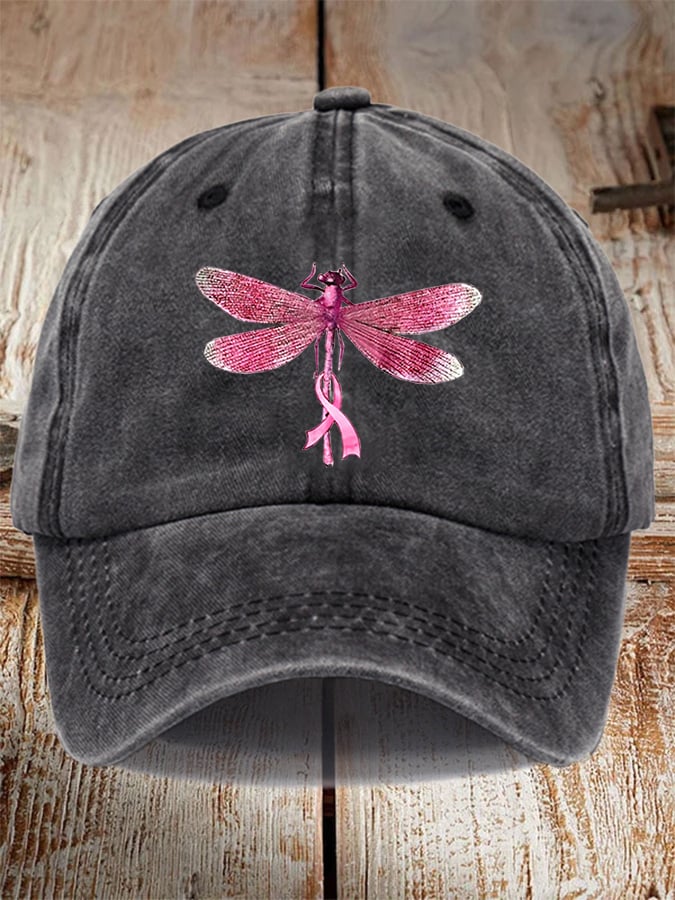Unisex distressed washed Breast Cancer Awareness print hat