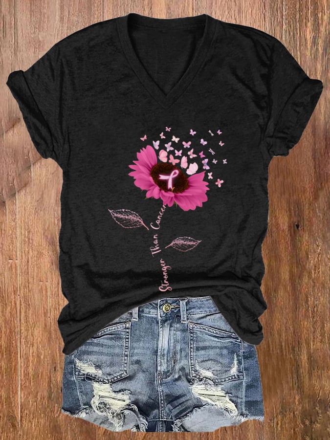 Women's Stronger Than Cancer Print Casual T-Shirt