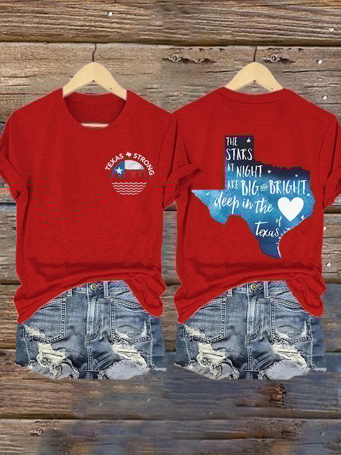 🙏💔Join us in praying for Texas.🙏Retro Texas Strong The Stars At Night Are Big And Bright Deep In The Heart Of Texas Print T-Shirt