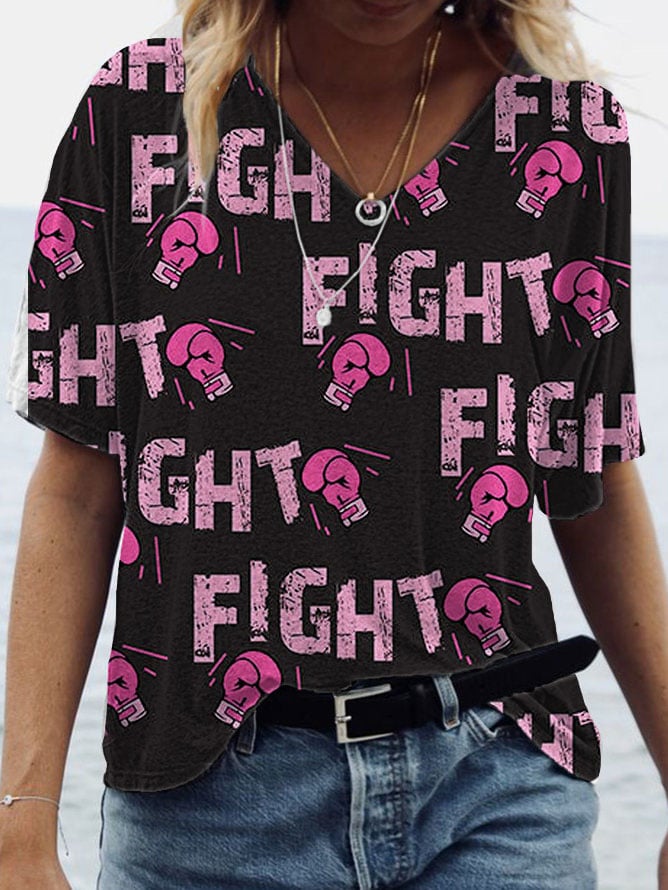 Women's Fight Breast Cancer Print V-Neck T-Shirt