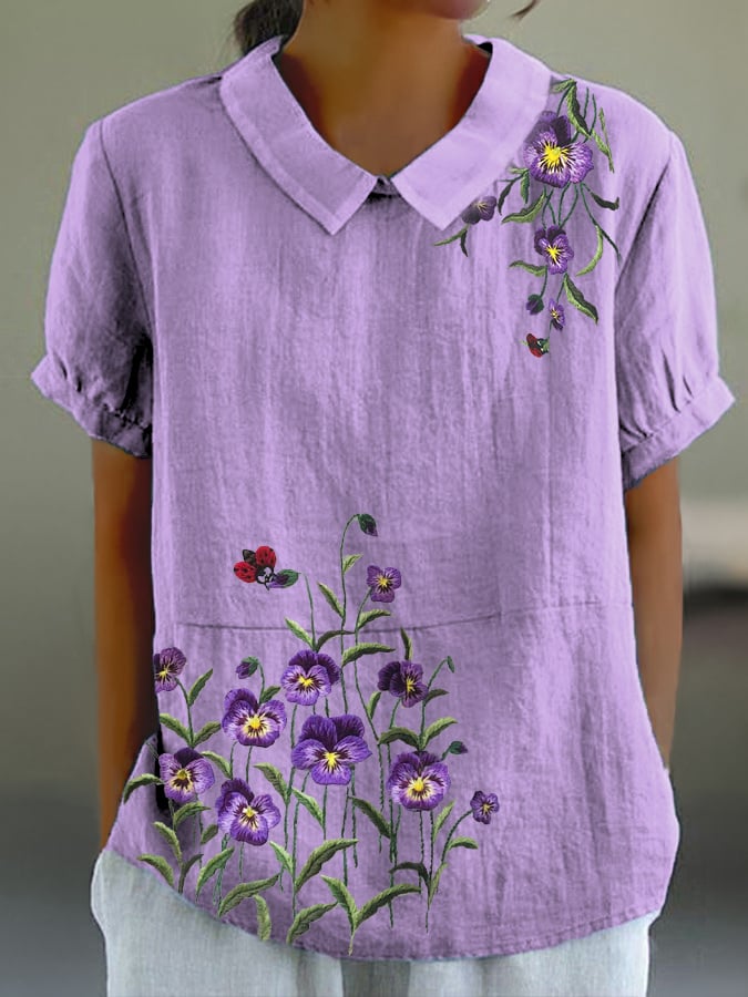 Women's Alzheimer'S Awareness Purple Flower Print Casual Tops