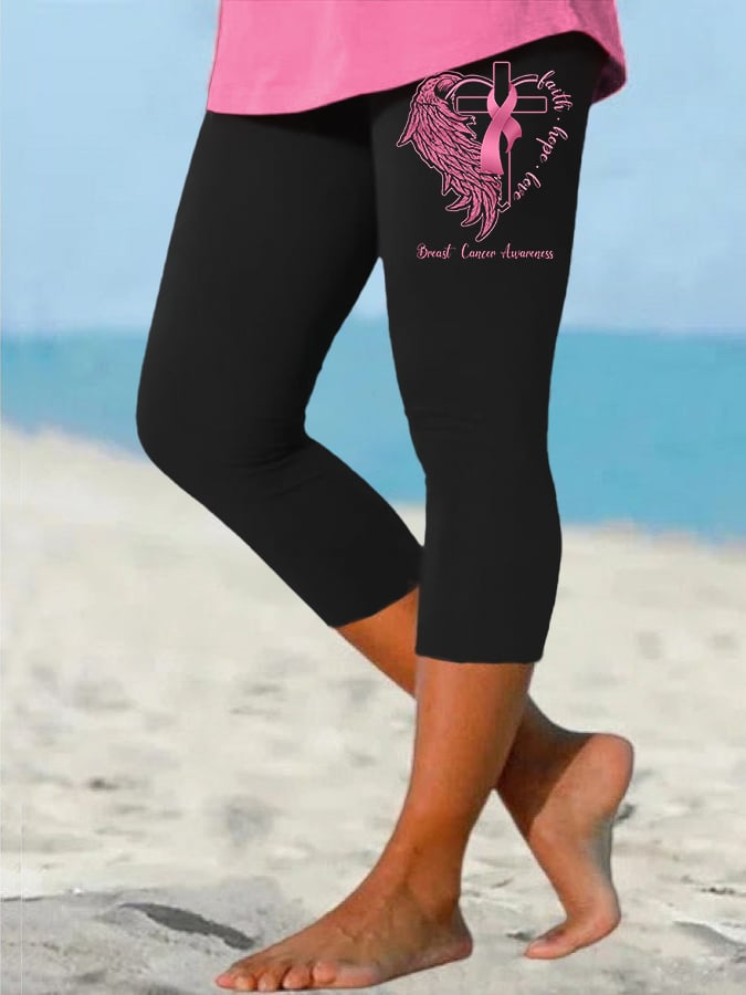 Women's Faith Hope Love Breast Cancer Awareness Print Casual Leggings