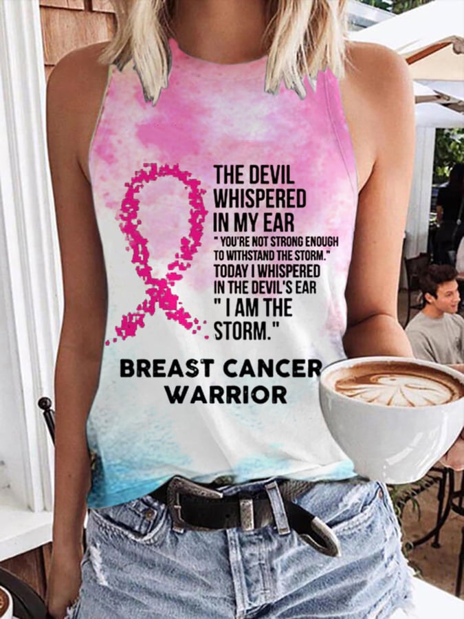 Women's The Devil- Breast Cancer Awareness Support Ribbon Print Tank Top