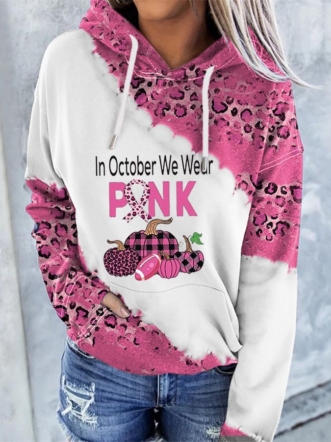 In October We Wear Pink Print With Pocket Hoodie