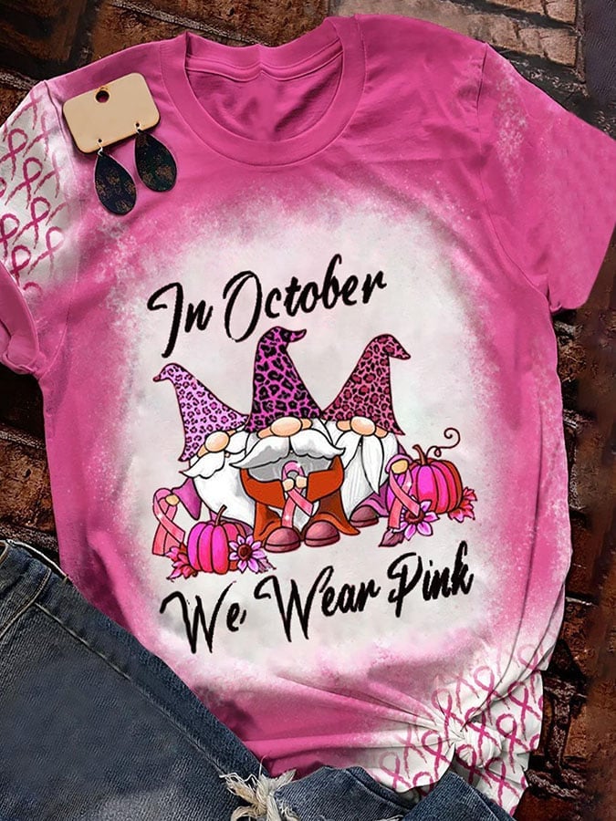 In October We Wear Pink Print T-Shirt