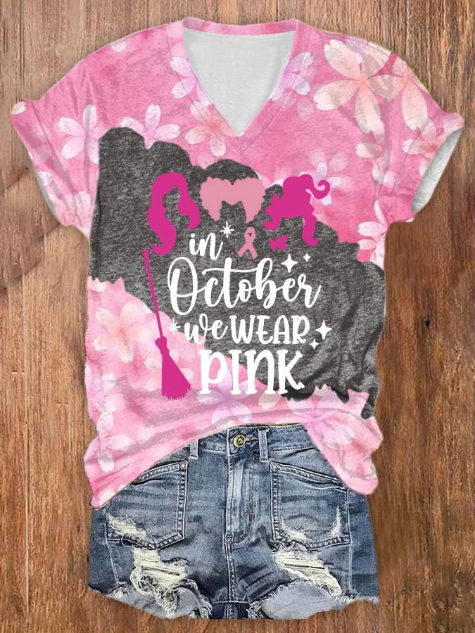Women's Casual In October We Wear Pink Printed Short Sleeve T-Shirt