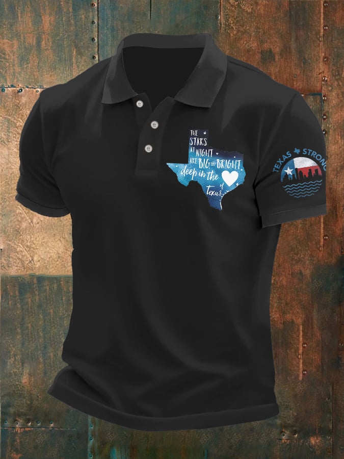 ๐๐Join us in praying for Texas.๐Men's Retro Texas Strong The Stars At Night Are Big And Bright Deep In The Heart Of Texas Printed Polo Shirt