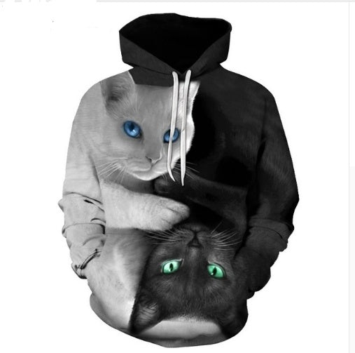 Unisex sweatshirt elegant hooded cat graphic slightly stretchy