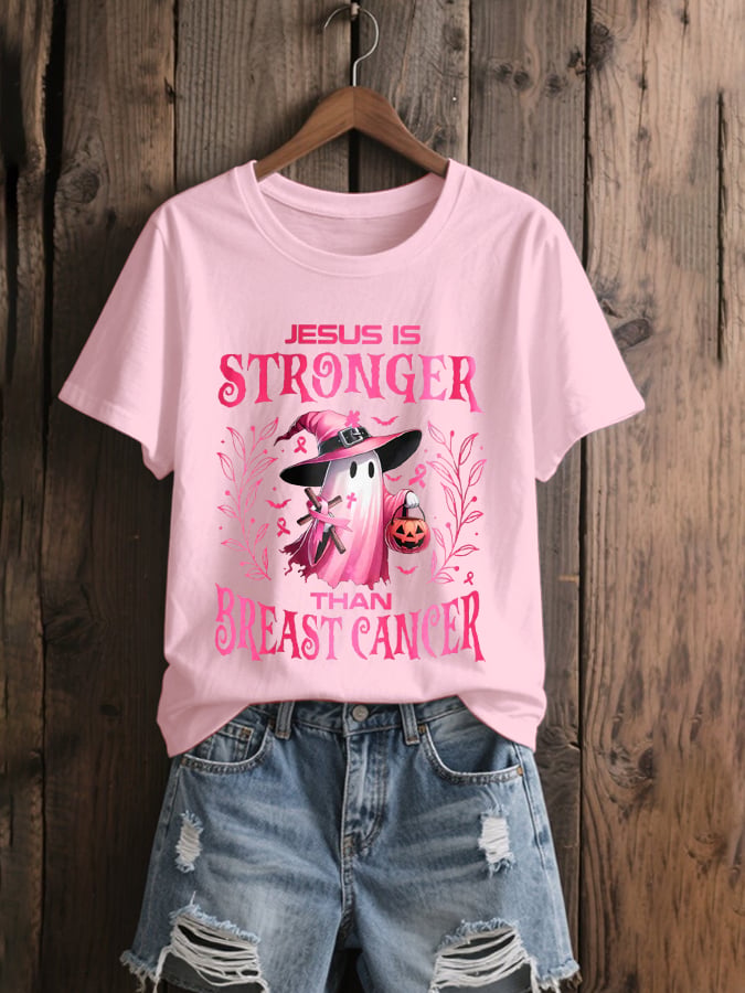 Women's Jesus Is Stronger Than Breast Cancer Print T-shirt