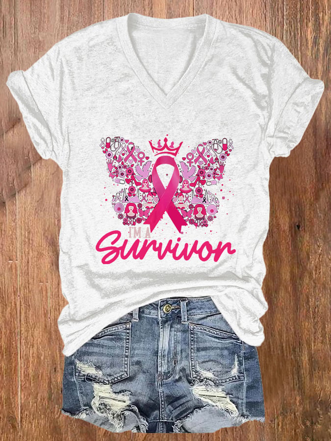 Women's I'm A Survivor - Breast Cancer Awareness Print Casual T-Shirt
