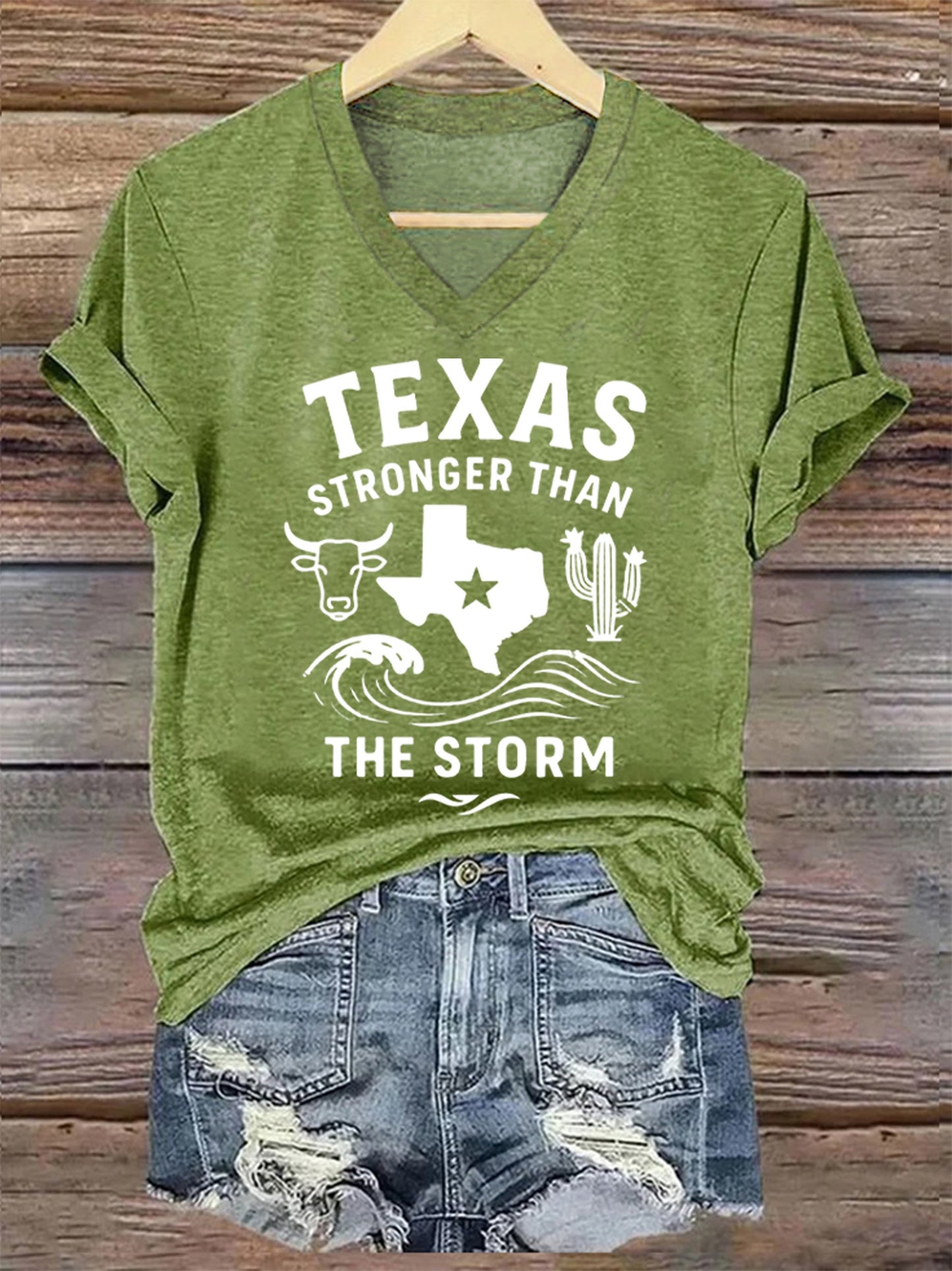 🙏💔Join us in praying for Texas.🙏Women's Texas Stronger Than The Storm Printed Short-Sleeved T-Shirt