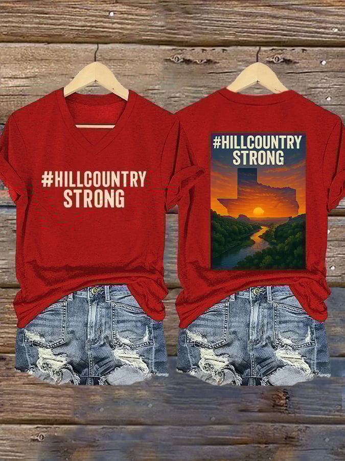 🙏💔Join us in praying for Texas.🙏Women's Texas Hill Country Strong Print T-shirt
