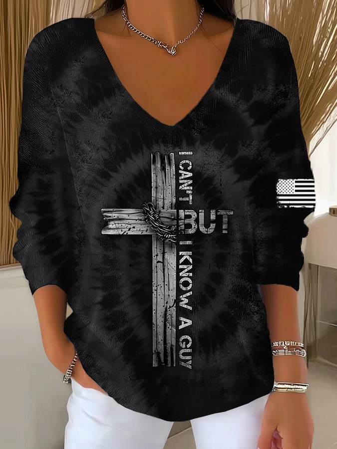 Women's Retro I Can't, But I Know A Guy Print Drop Shoulder Sweater