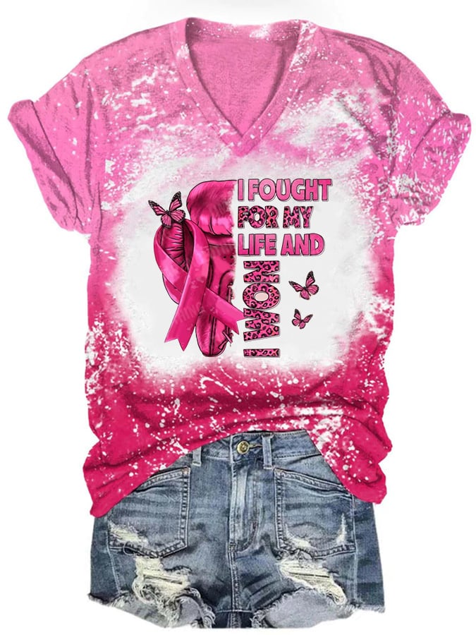 Women's I Fought For My Life And i Won Breast Cancer Print Tee