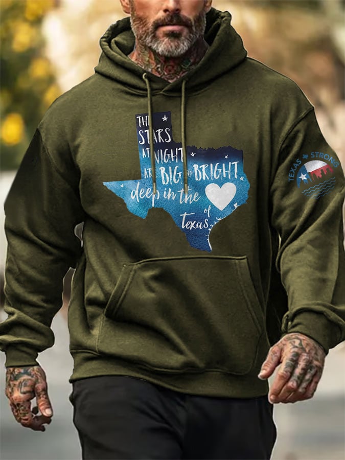 ๐๐Join us in praying for Texas.๐Men's Retro Texas Strong The Stars At Night Are Big And Bright Deep In The Heart Of Texas Print Hoodie