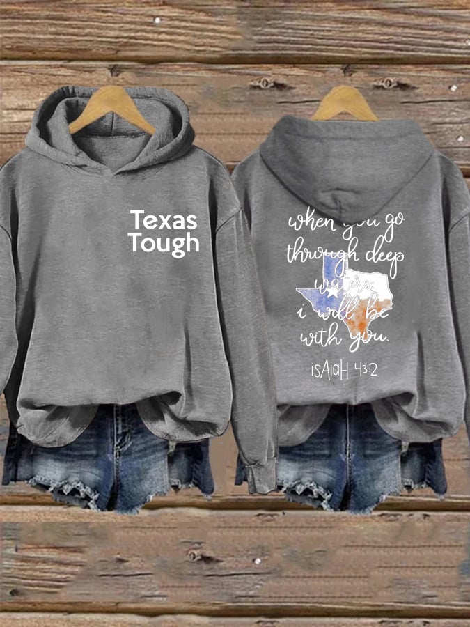 ๐๐Join us in praying for Texas.๐Retro Texas Tough When You Go Through Deep Waters, I Will Be With You. Isaiah 43:2 Print Hoodie