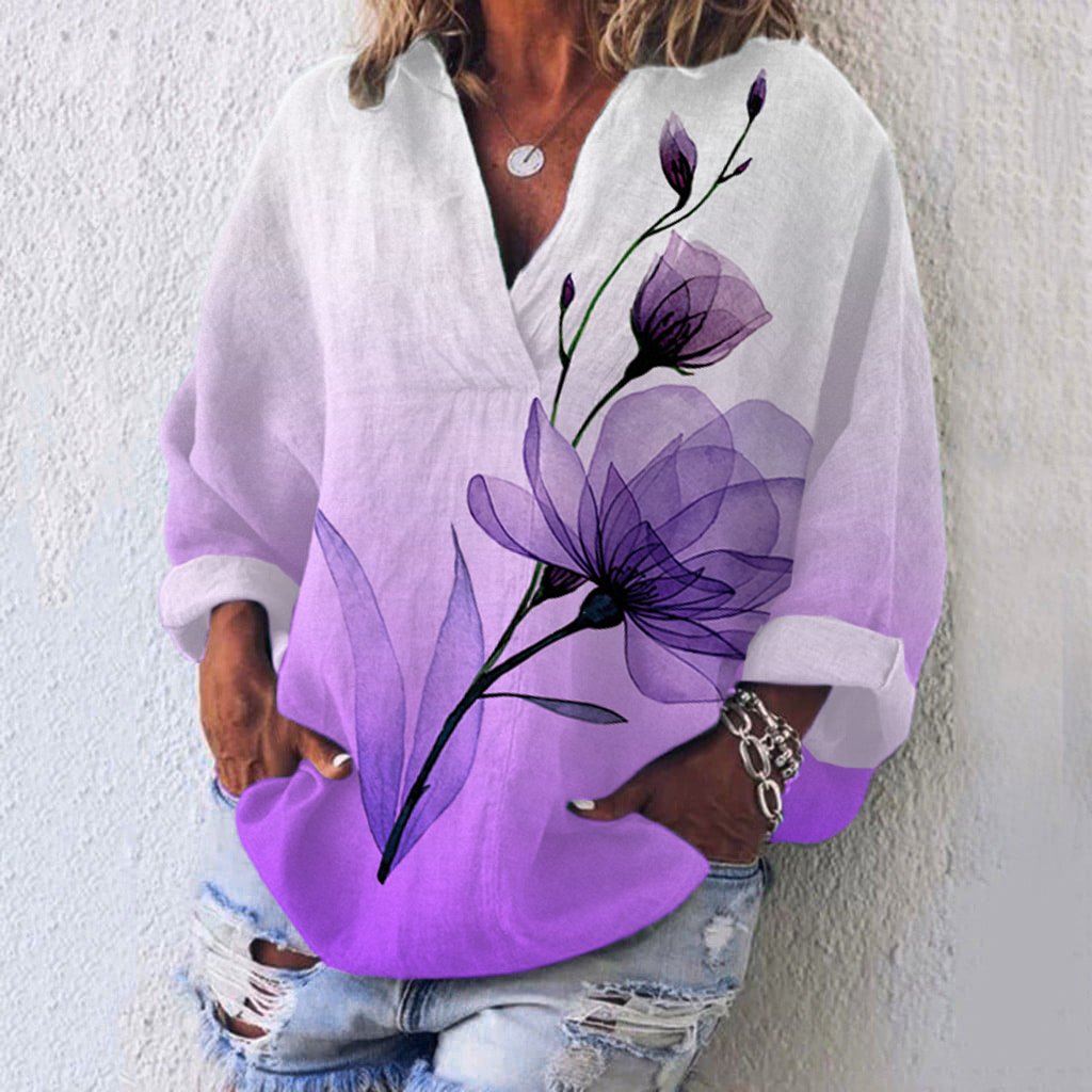 Women's Purple Floral Dementia Alzheimer's Disease Awareness Cotton and Linen Casual Loose Top