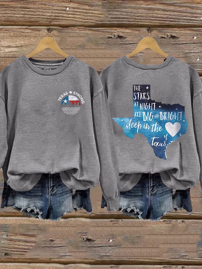 ๐๐Join us in praying for Texas.๐Retro Texas Strong The Stars At Night Are Big And Bright Deep In The Heart Of Texas Print Sweatshirt