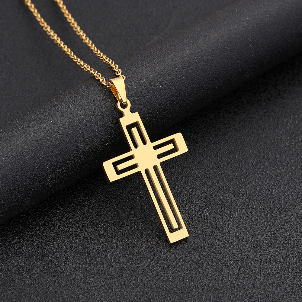 Necklace elegant cross pendant stainless steel unisex