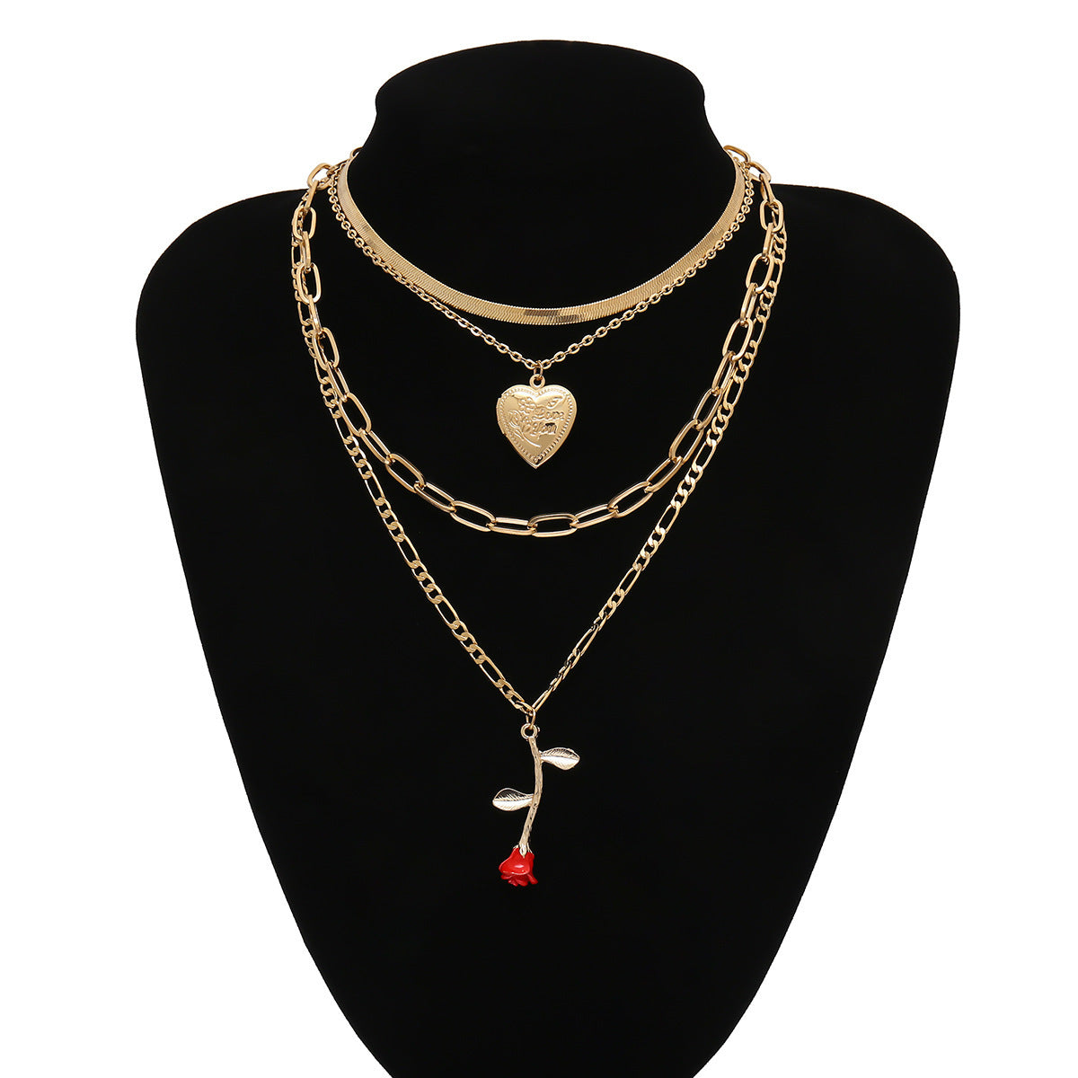 Women's Necklace multilayer adjustable geometric peach heart