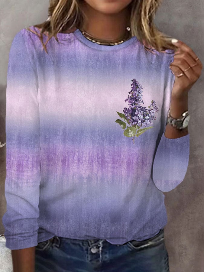 Women's Floral Dementia Alzheimer's Disease Awareness Long-Sleeve T-Shirt