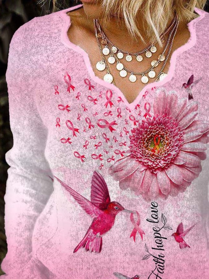 Faith Hope Love Breast Cancer Awareness Print Knit Tops
