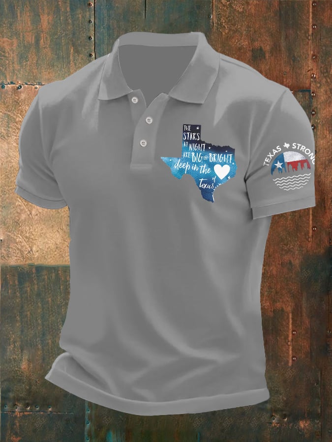 ๐๐Join us in praying for Texas.๐Men's Retro Texas Strong The Stars At Night Are Big And Bright Deep In The Heart Of Texas Printed Polo Shirt